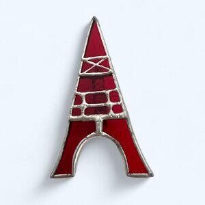 Stained Glass Brooch Costume Jewelry Red Eiffel Tower Paris Artisan Made 1